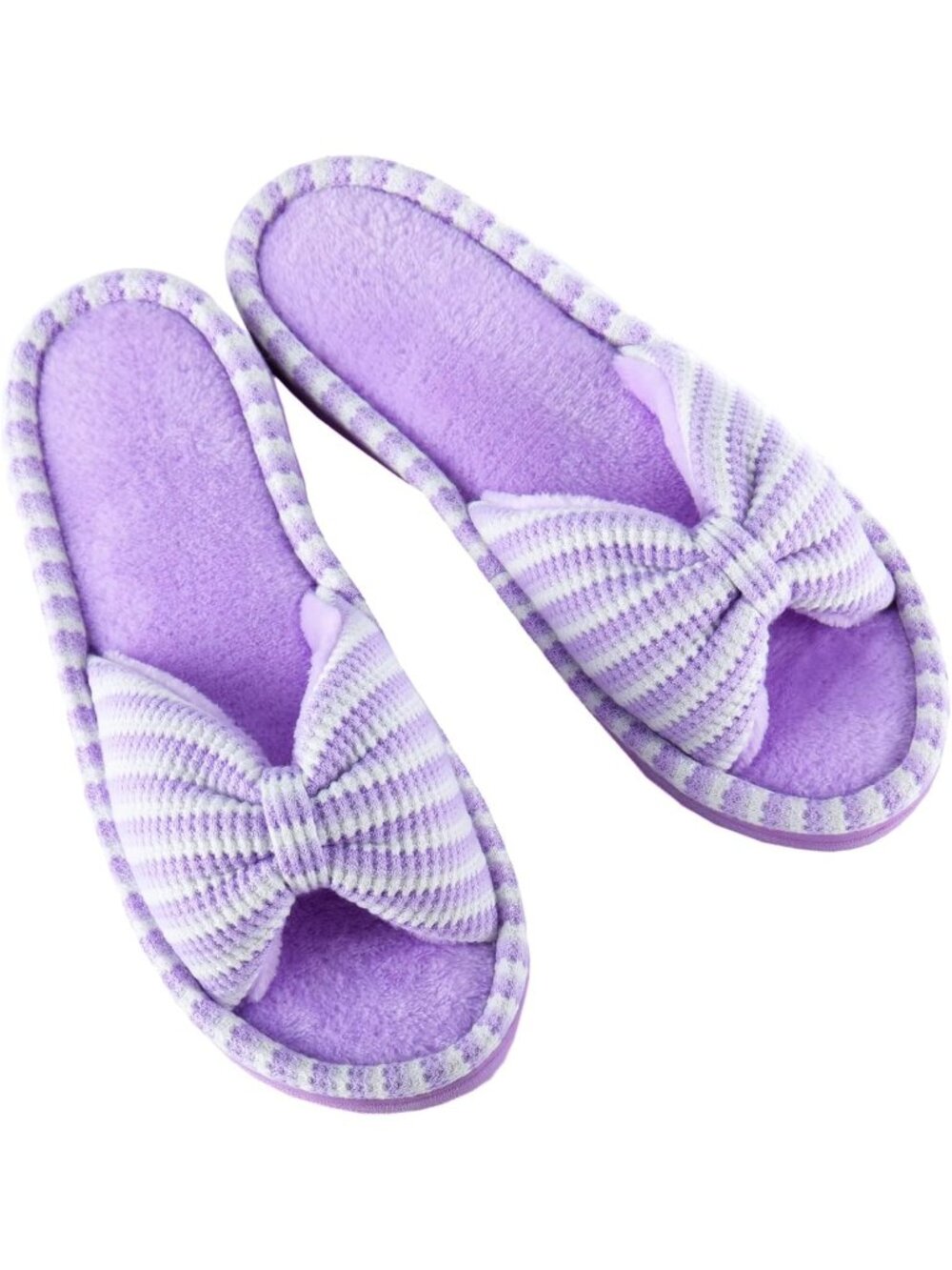 Women's Purple Memory Foam Open Toe Slide Slippers with Cute Bow and Slip-on
